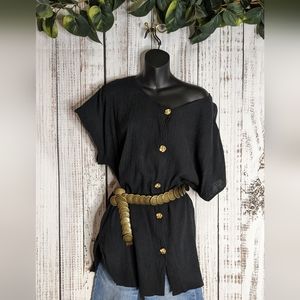Black Button-Up Top with Gold Accents